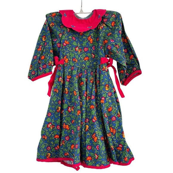Wee Clancy Floral Dress "Elizabeth" Pumpkin Flowers Size 4 Vtg 1980s